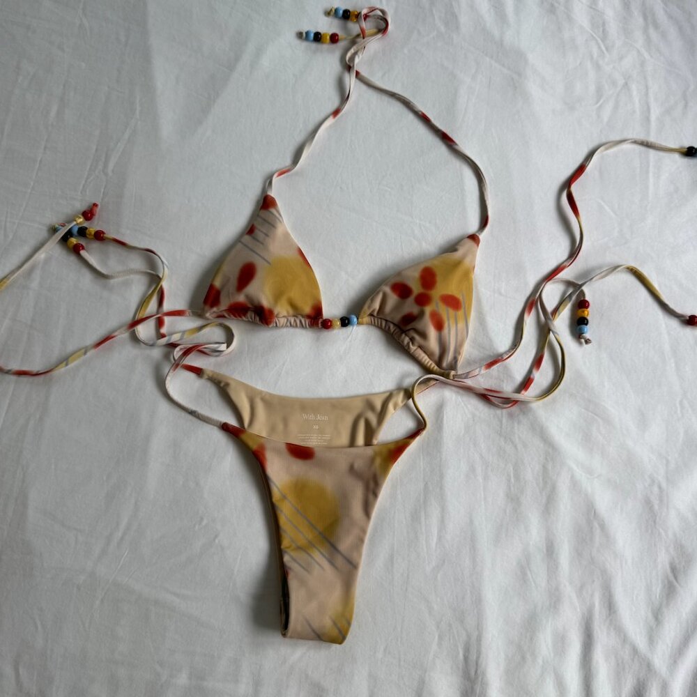 With jean juni orange and beige bikini sets